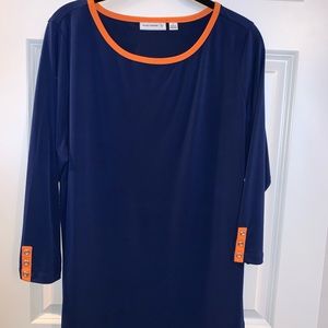 Blue top + orange trim